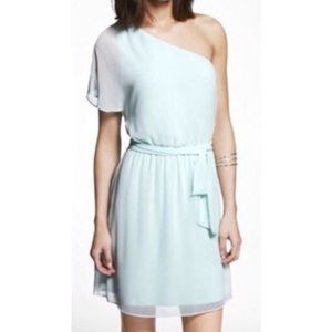 Express One Shoulder Chiffon Mint Green Mini Dress Medium